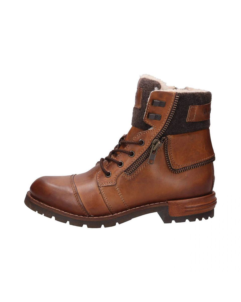 Cognacfarbene Leder-Schnürstiefeletten