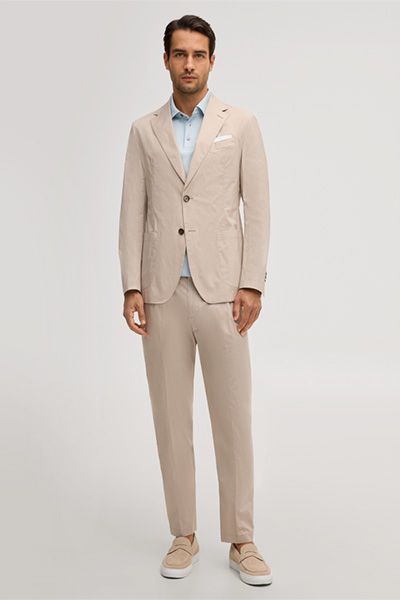 Beiges Sakko mit Revers aus Baumwollmischung