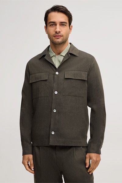 Dunkelgrünes Overshirt aus Leinenmischung