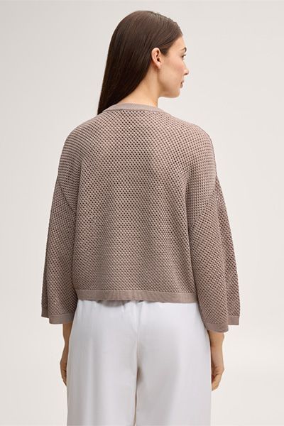 Taupefarbener Struktur-Pullover mit Ballonärmeln