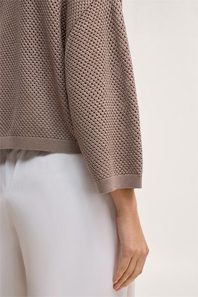 Taupefarbener Struktur-Pullover mit Ballonärmeln