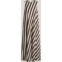 Gestreiftes Maxikleid aus Viskose-Leinenmix in Ecru-Dunkelbraun