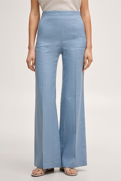 Leinenstretch-Marlenehose in Hellblau