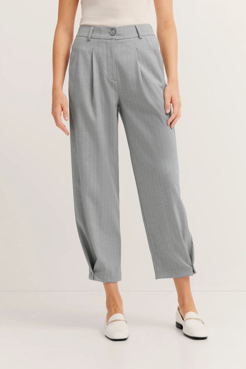 Gestreifte, plissierte Cropped-Hose