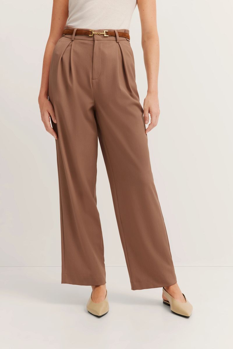 Hose mit Bundfalten und Gürtel, lockere Passform