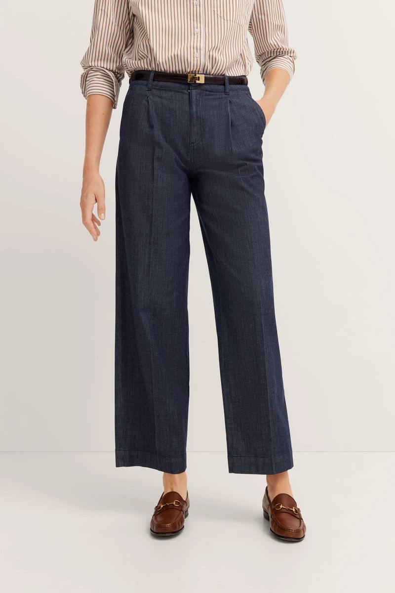 Weite Bundfalten-Chino-Hose aus Denim