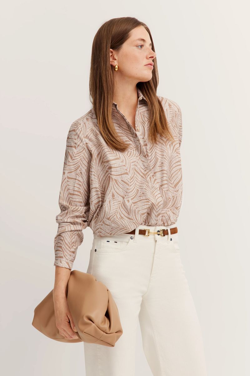 Baumwollbluse mit Blätterdruck