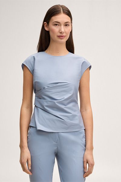 Himmelblaues Baumwollstretch-Blusen-Top