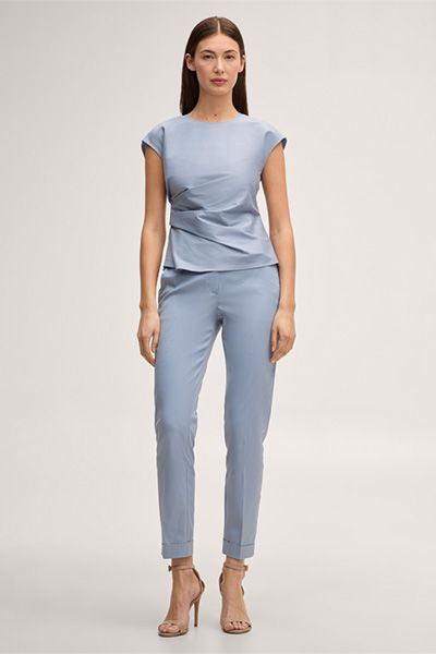Himmelblaues Baumwollstretch-Blusen-Top