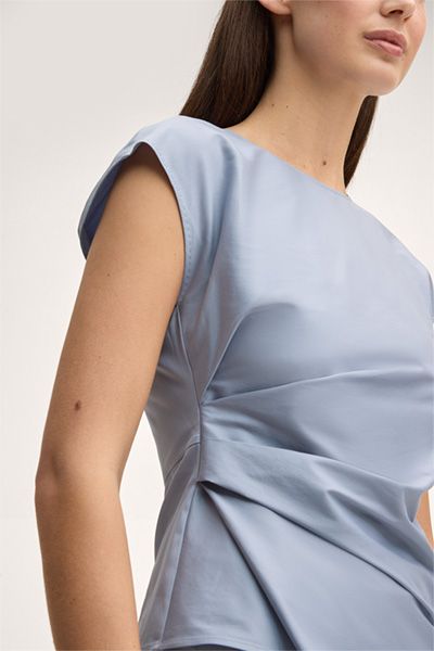 Himmelblaues Baumwollstretch-Blusen-Top