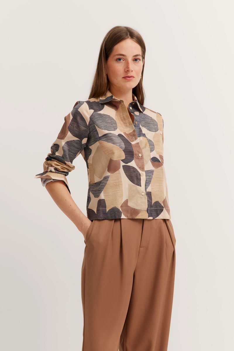 Bluse aus Baumwollmischung mit abstraktem Print