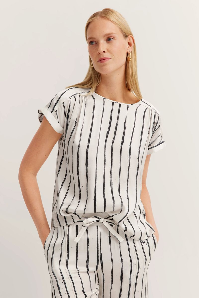 Gestreiftes Blusen-Top mit Bindegürtel
