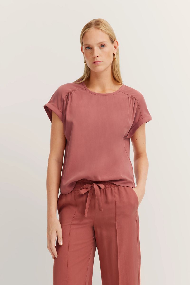 Elegante Tencel Blusenshirt mit Rundhalsausschnitt