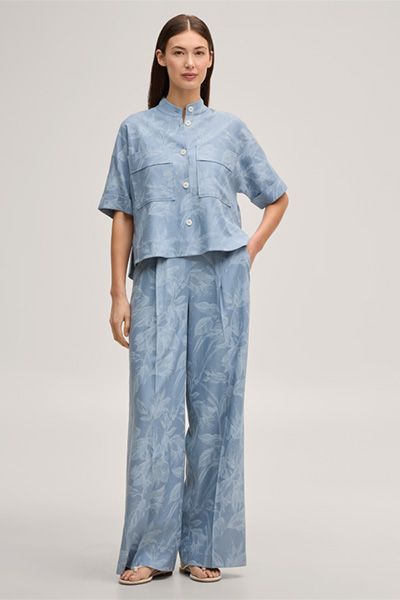Palazzo-Hose aus Viskose-Leinenmix mit Blumendruck