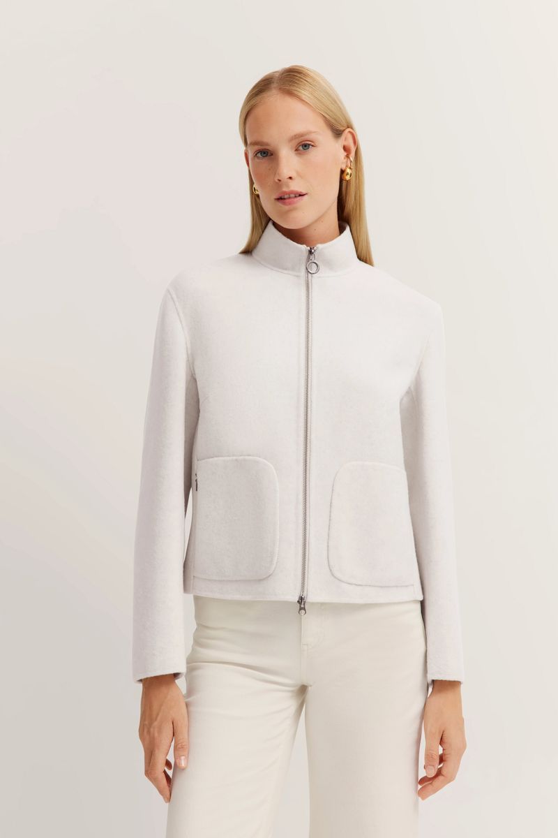 Ecru Jacke mit Reißverschluss und Stehkragen