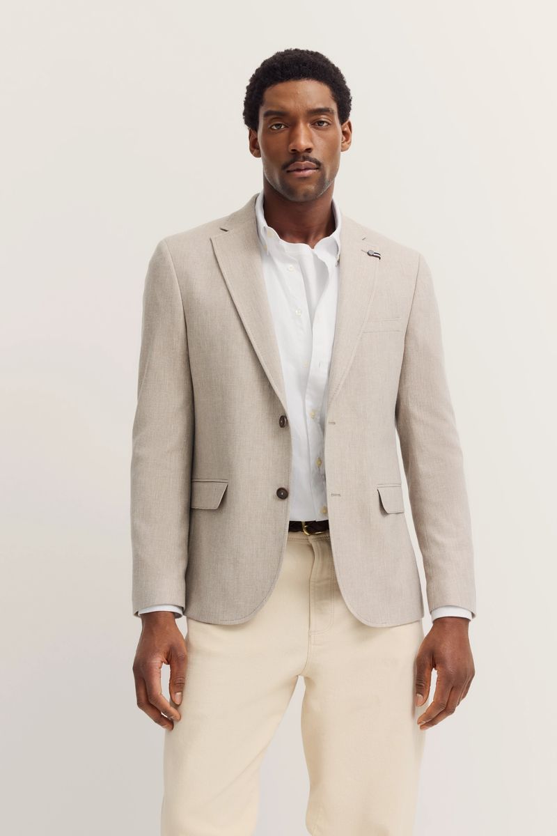 Beige Stretch Blazer mit Reverskragen
