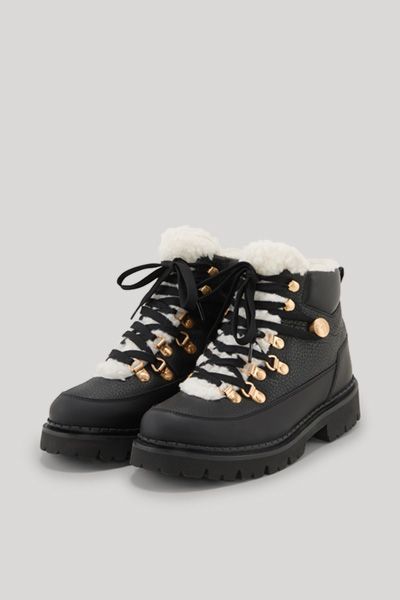 Bogner Estate Misto Hestia Schwarze Leder Stiefeletten mit Shearling