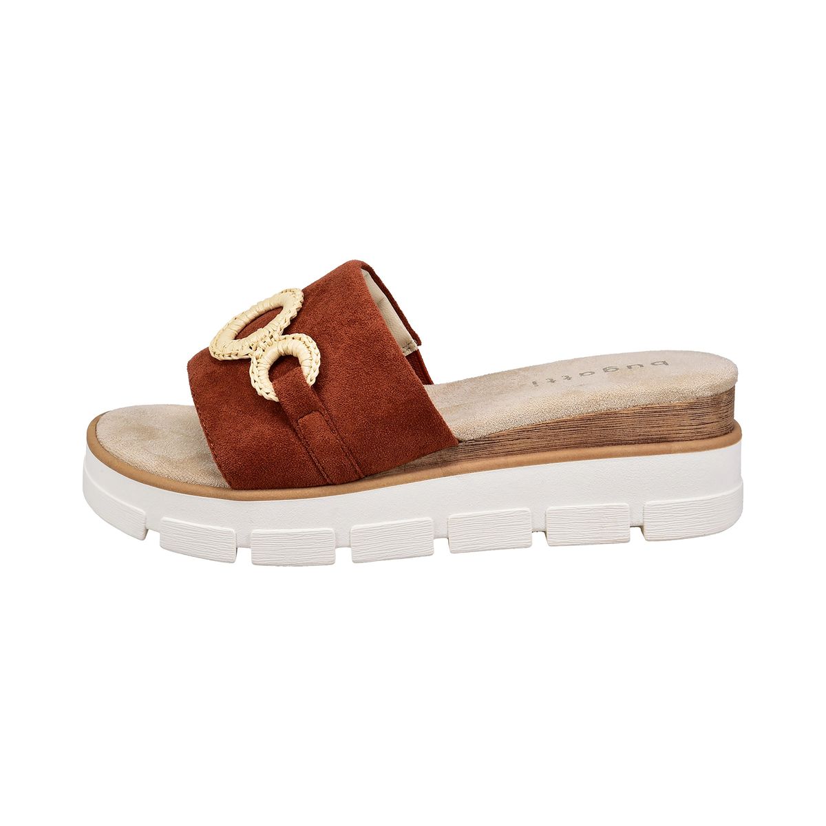 Braune Plateau-Pantolette mit Schnalle