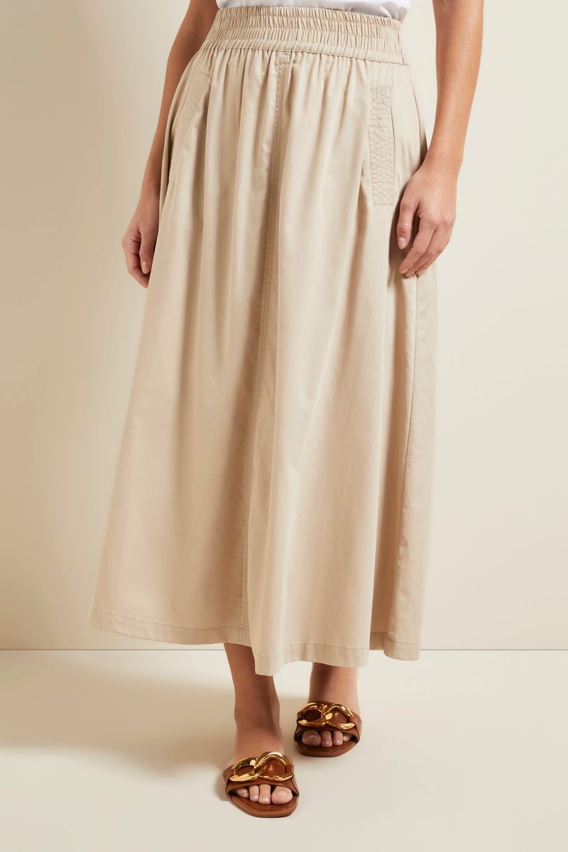 Beiger Midi-Rock aus Baumwollmischung