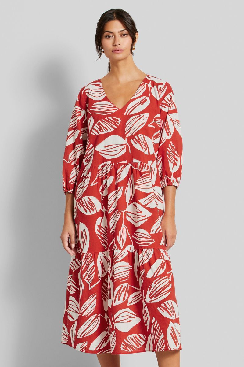 Midikleid mit Blattmuster und Volants