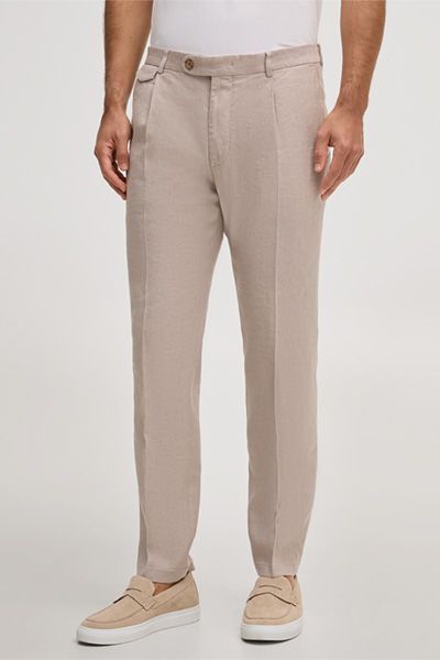 Beige Bundfaltenhose aus Leinenmischung