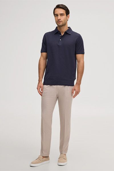 Beige Bundfaltenhose aus Leinenmischung