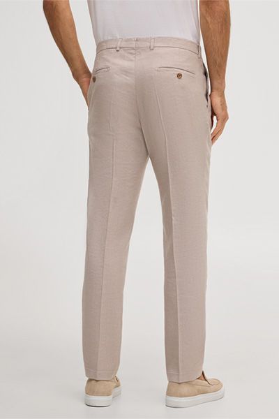 Beige Bundfaltenhose aus Leinenmischung