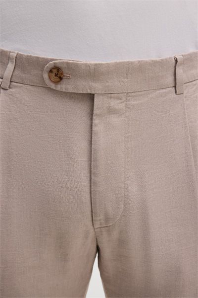 Beige Bundfaltenhose aus Leinenmischung