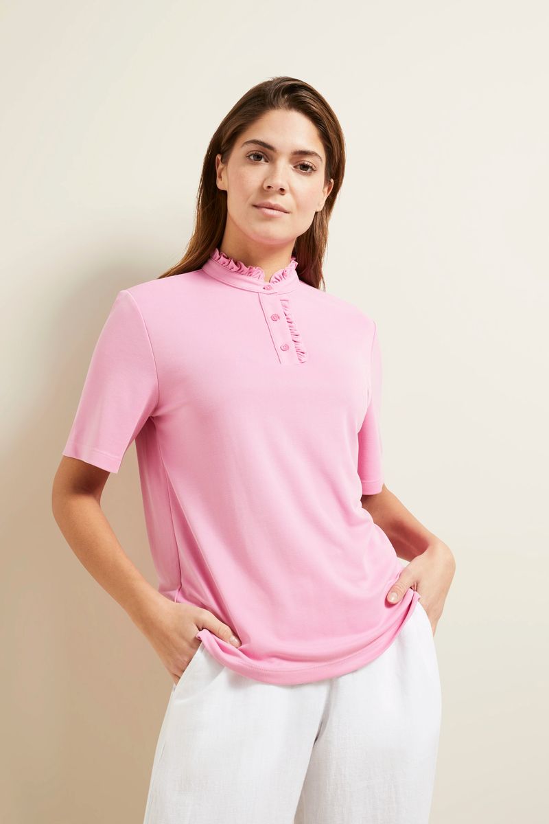 Kurzarm-Top mit Rüschenkragen