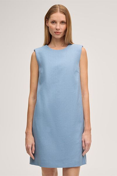 Leinenstretch-Eggshape-Kleid in Mini-Länge in Hellblau
