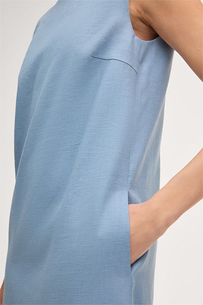 Leinenstretch-Eggshape-Kleid in Mini-Länge in Hellblau