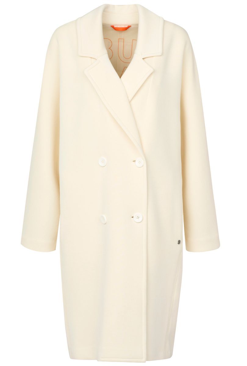 Ecrufarbener Neopren Doppelreiher Mantel