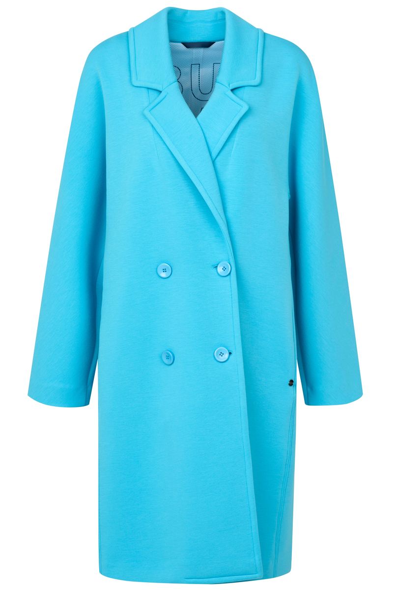 Moderner, zweireihiger Mantel aus Aqua-Neopren