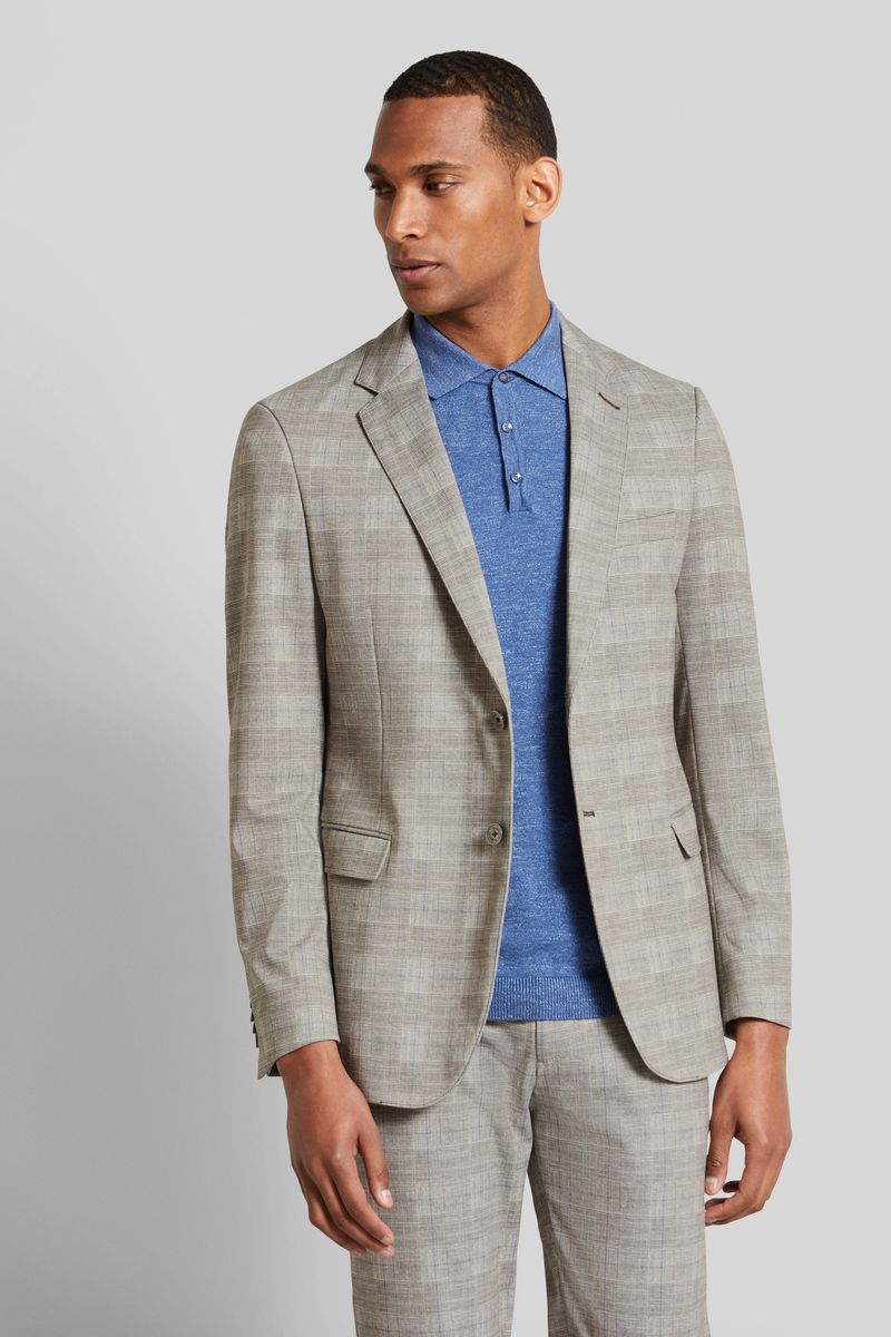 Beige Glencheck-Sakko mit Stretchanteil