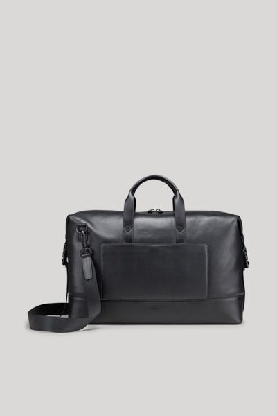 BOSS Manciano Maik Weekender Reisetasche aus schwarzem Leder