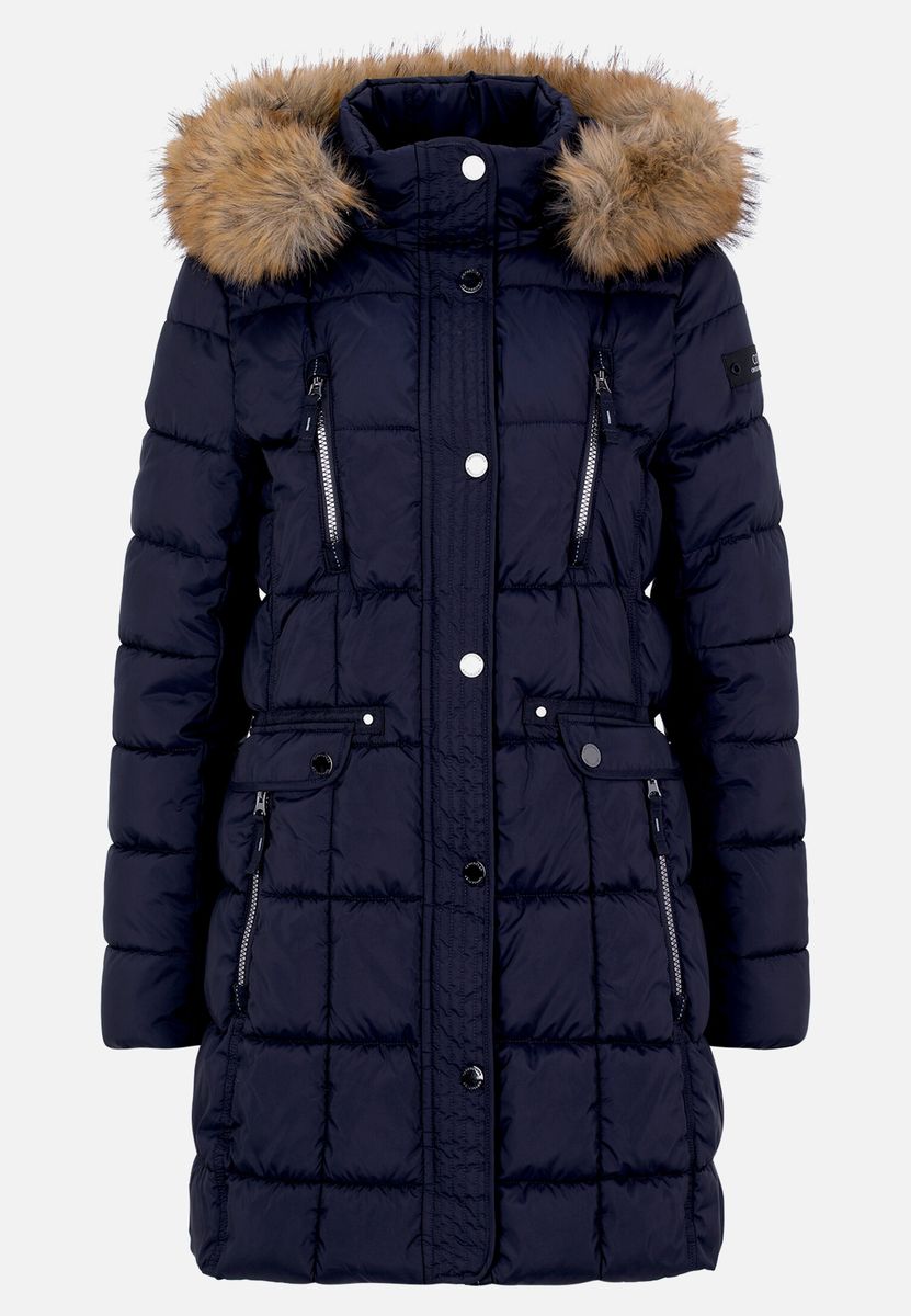 Gesteppte Outdoorjacke mit Kapuze und Kunstfell