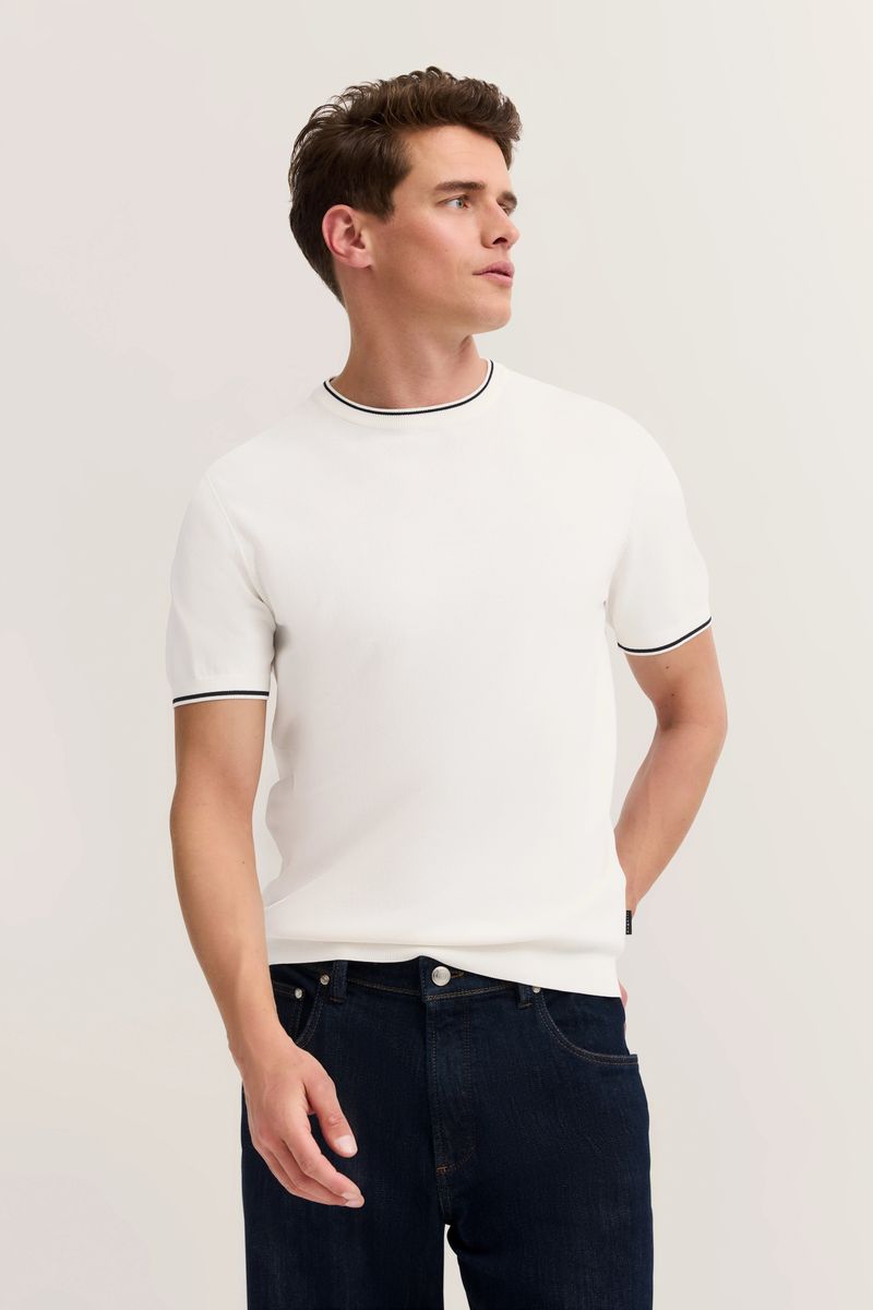 Ecru Strick T-Shirt aus Viskosemischung