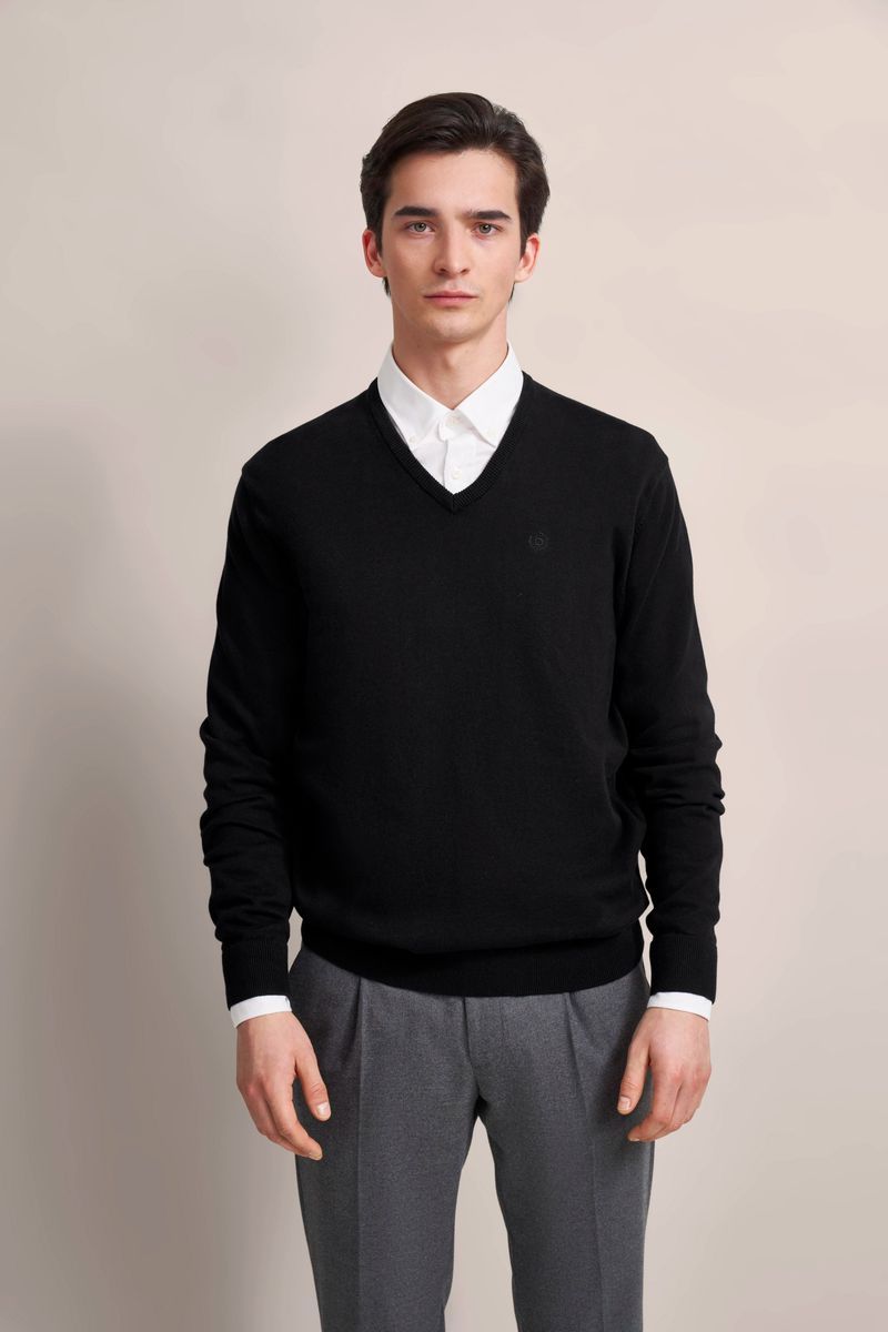 Klassischer Regular Fit V-Ausschnitt Pullover