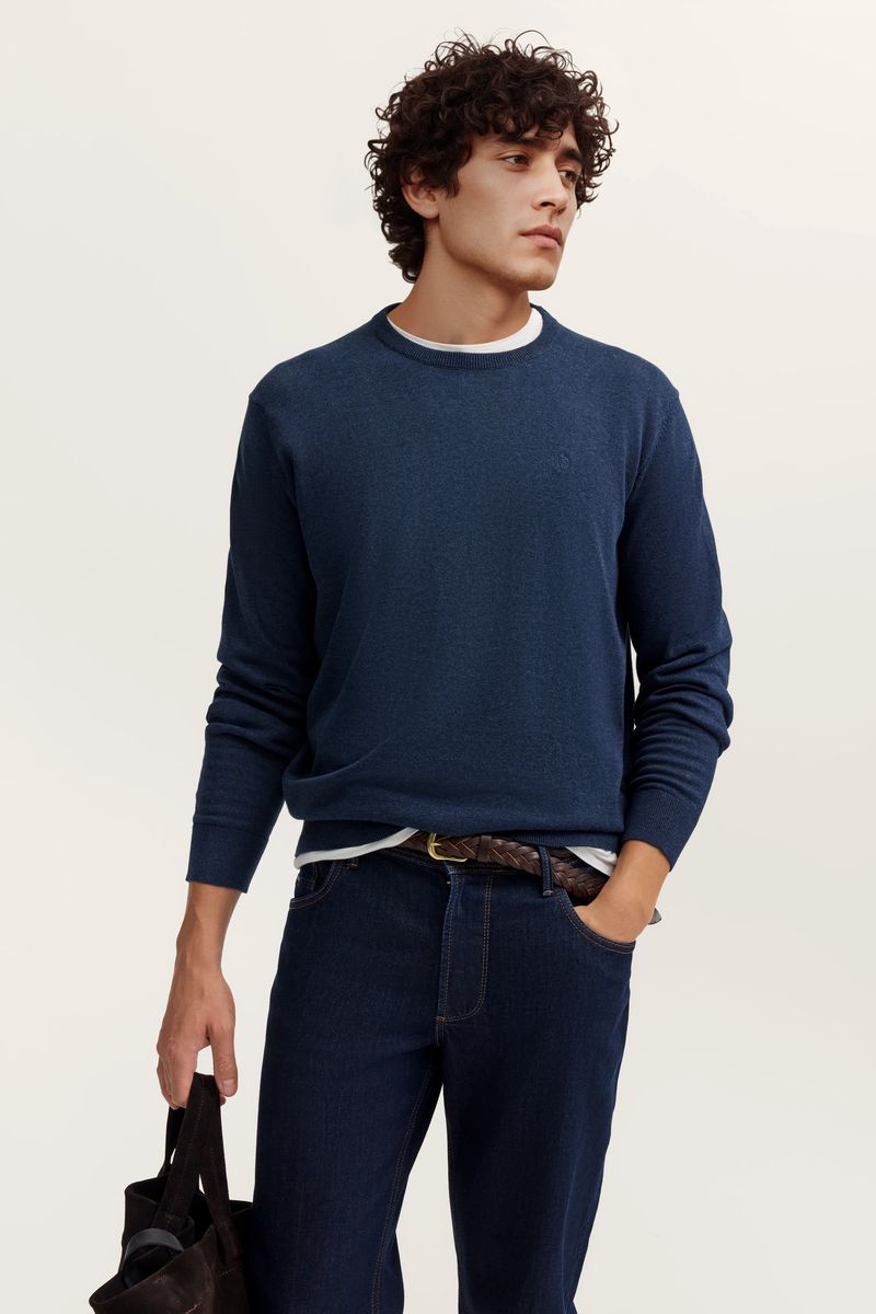 Klassischer Baumwollpullover mit Rundhalsausschnitt