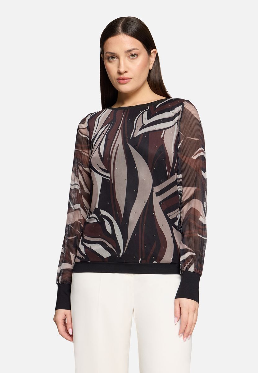 Abstrakt bedrucktes, plissiertes Langarmshirt