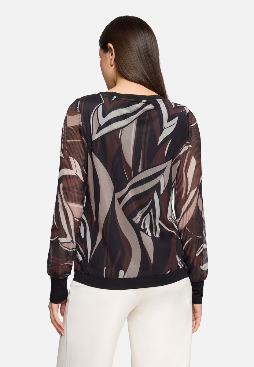 Abstrakt bedrucktes, plissiertes Langarmshirt