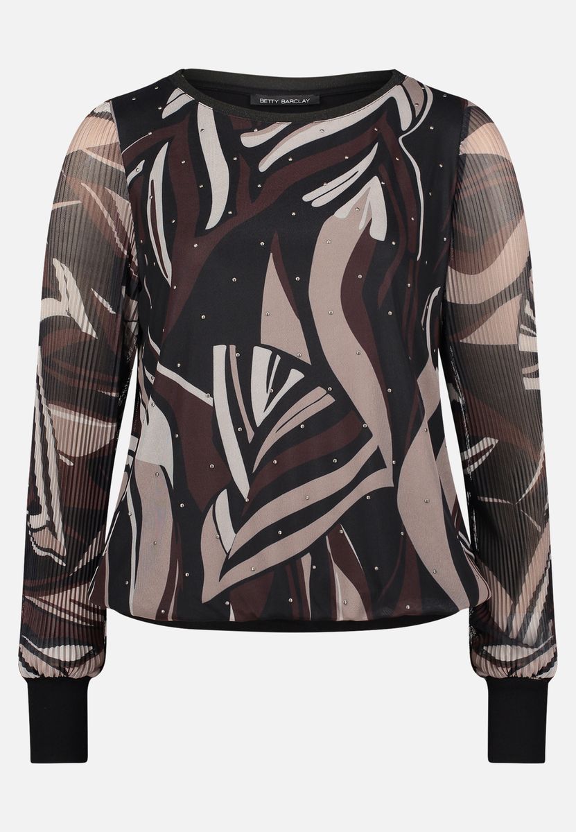 Abstrakt bedrucktes, plissiertes Langarmshirt