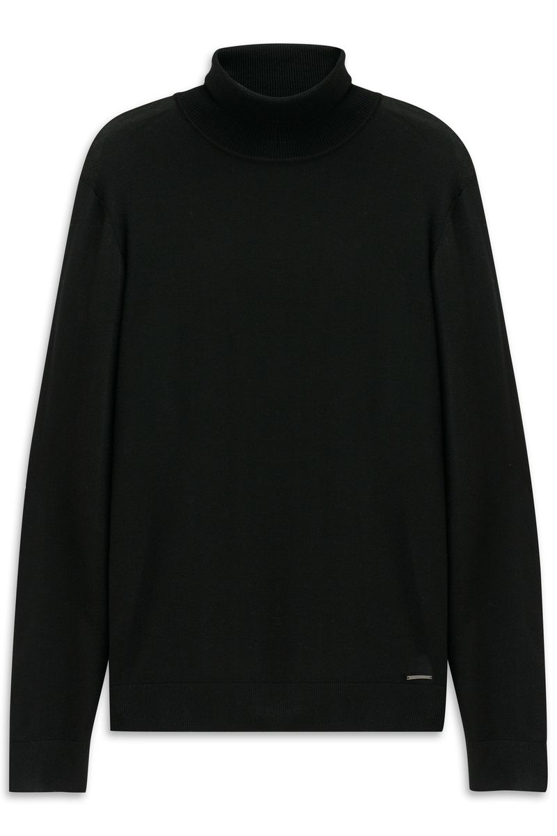 Klassischer schwarzer Baumwoll-Rollkragenpullover