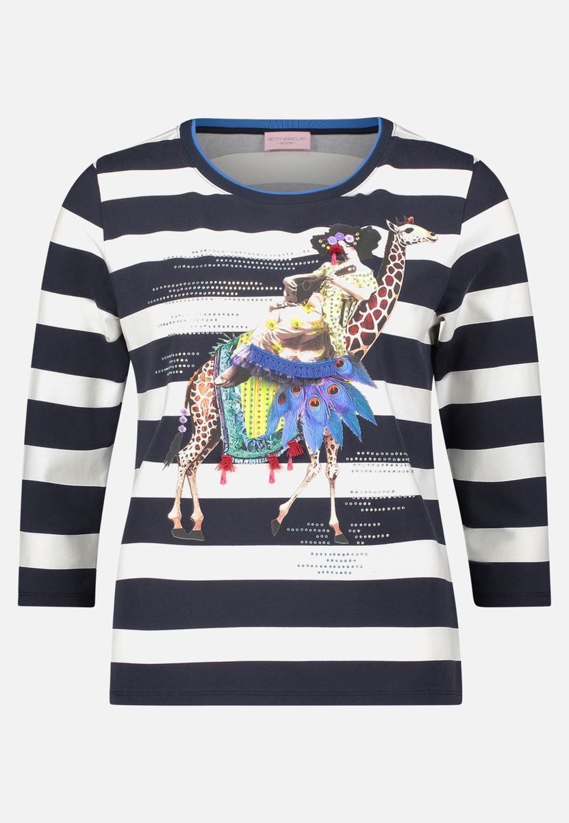 Gestreiftes Jersey-Top mit Giraffen-Grafik