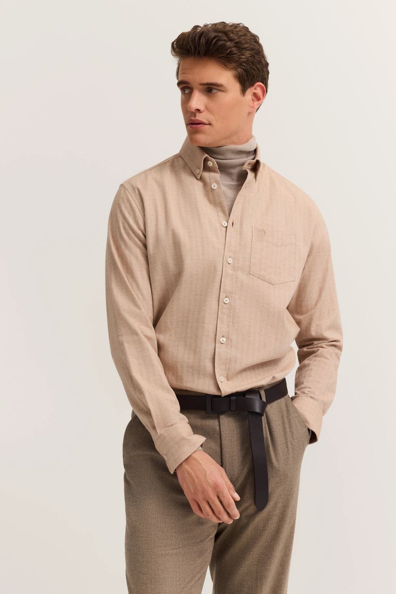 Modern Fit Fischgrat Button-Down Hemd