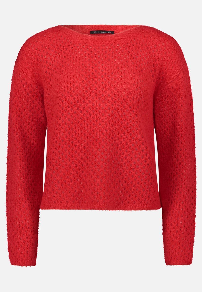 Lochstrick-Pullover mit U-Boot-Ausschnitt