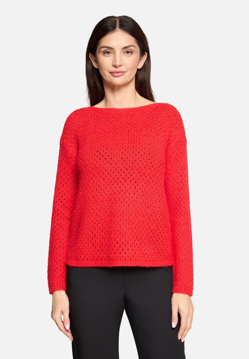 Lässiger Lochstrickpullover mit U-Boot-Ausschnitt