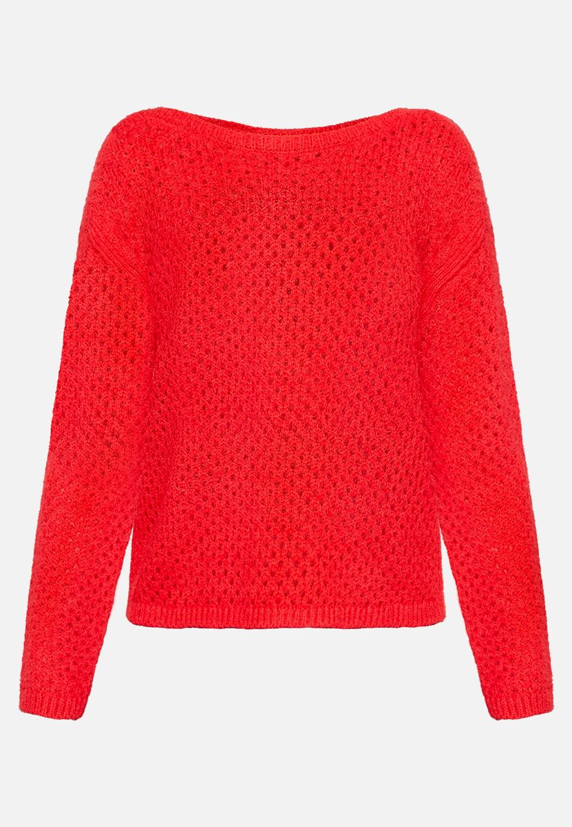 Lässiger Lochstrickpullover mit U-Boot-Ausschnitt