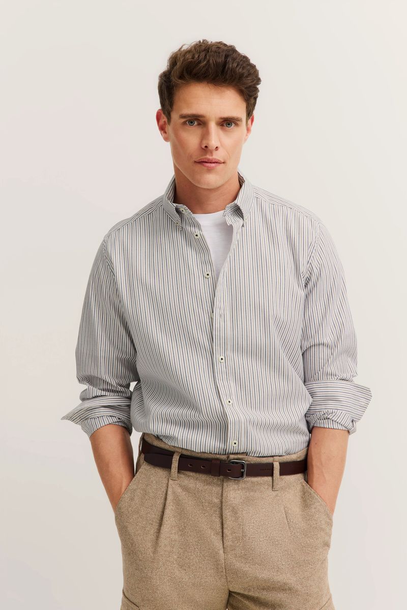 Gestreiftes Langarm Easy-Care Freizeit Hemd