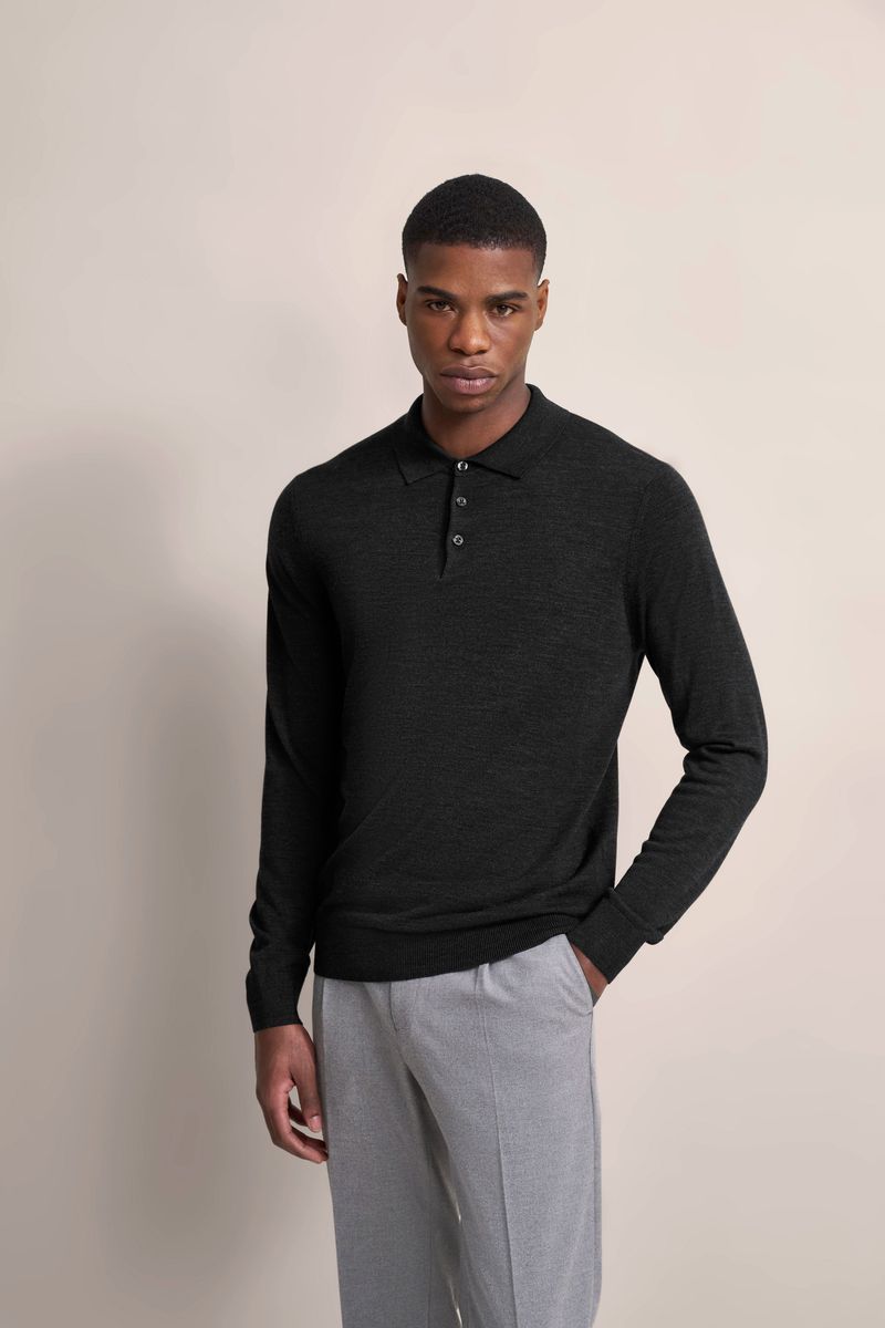 Klassisches Dunkelgraues Langarm Poloshirt
